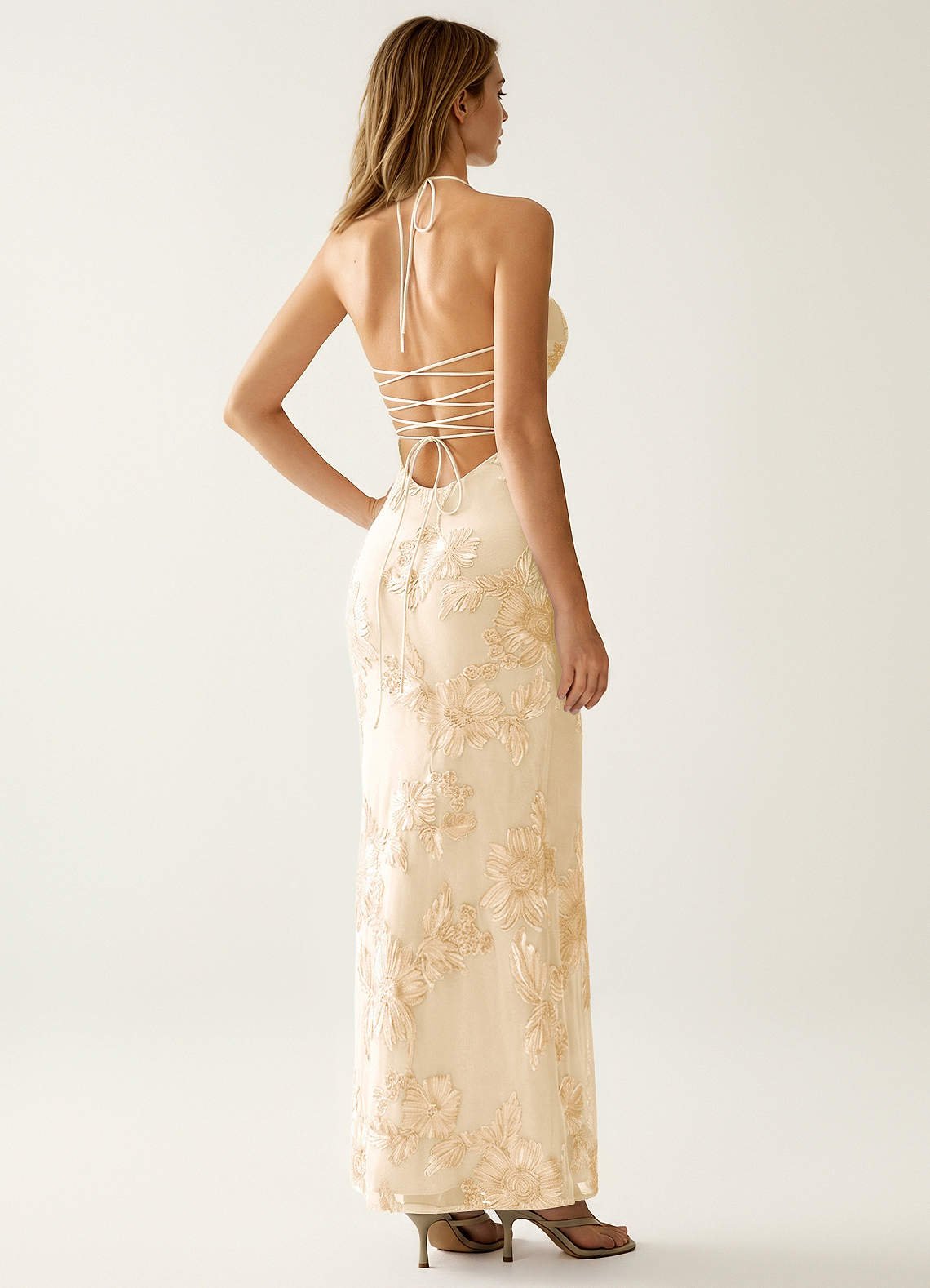 Nasasiya Mermaid Halter-Neck Stretch Lace Prom Dress in Yellow