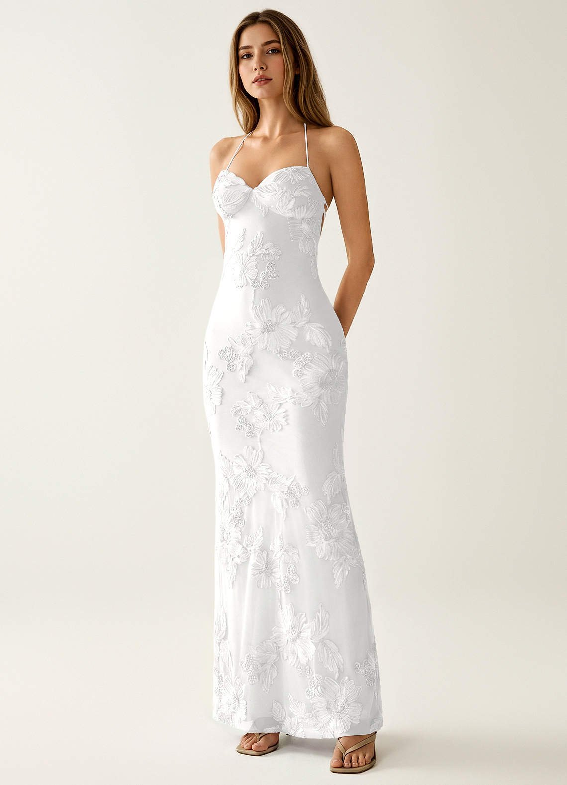 Nasasiya Mermaid Halter-Neck Stretch Lace Prom Dress in white