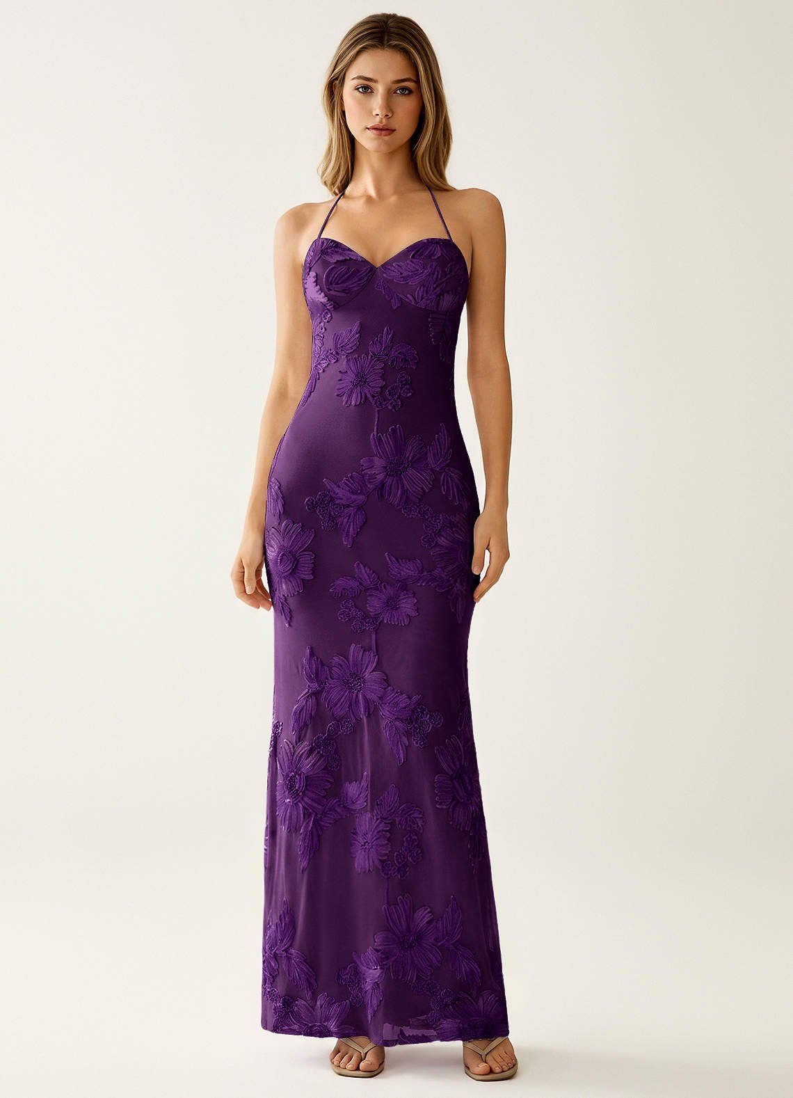 Nasasiya Mermaid Halter-Neck Stretch Lace Prom Dress in Plum