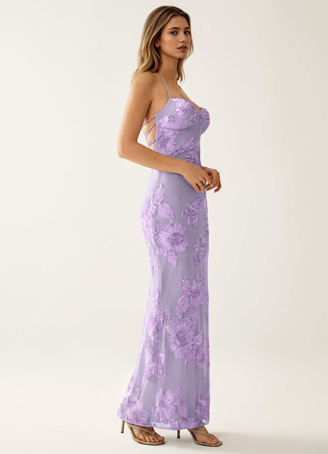 Nasasiya Mermaid Halter-Neck Stretch Lace Prom Dress in Wisteria