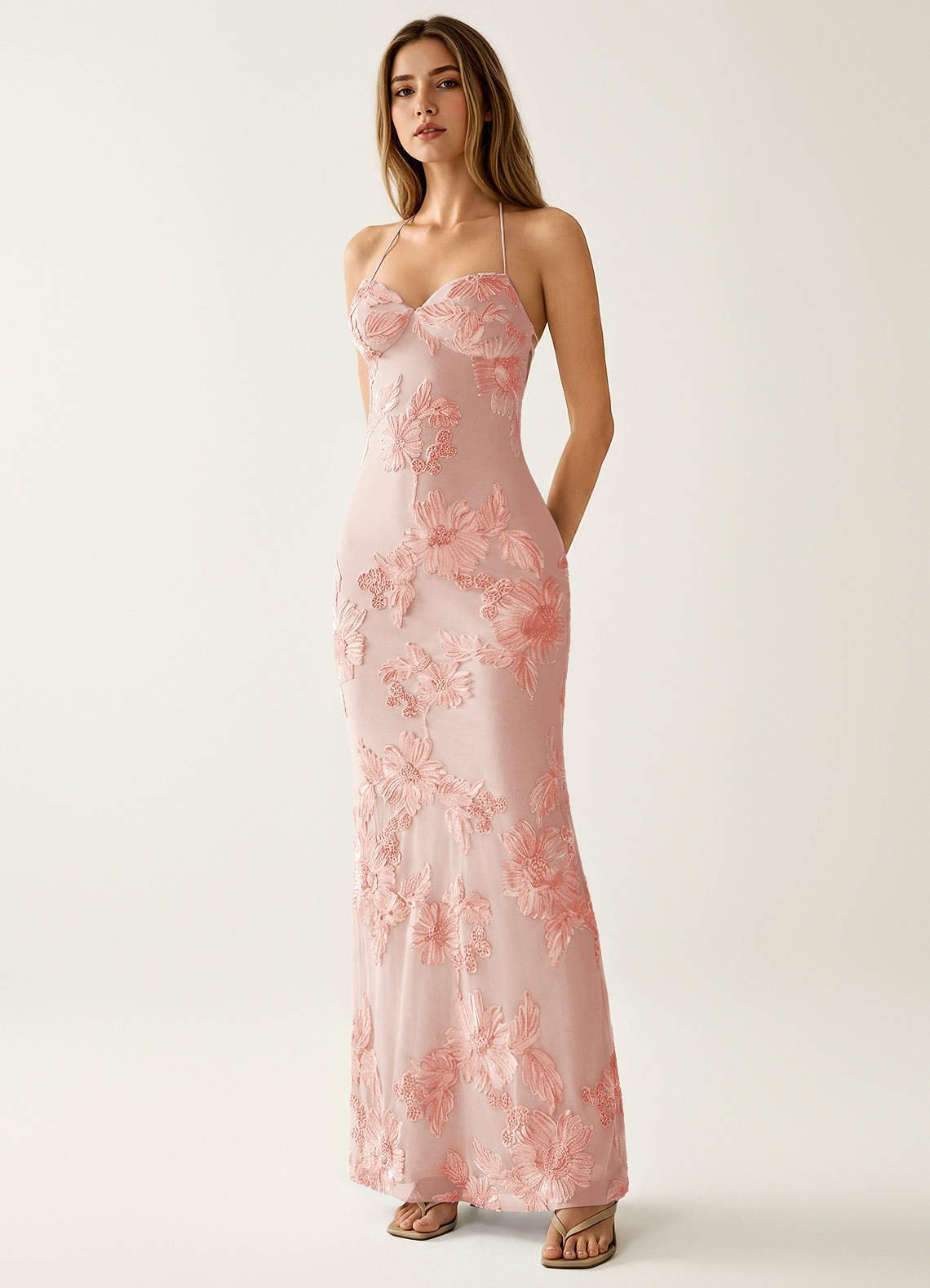 Nasasiya Mermaid Halter-Neck Stretch Lace Prom Dress in English Rose