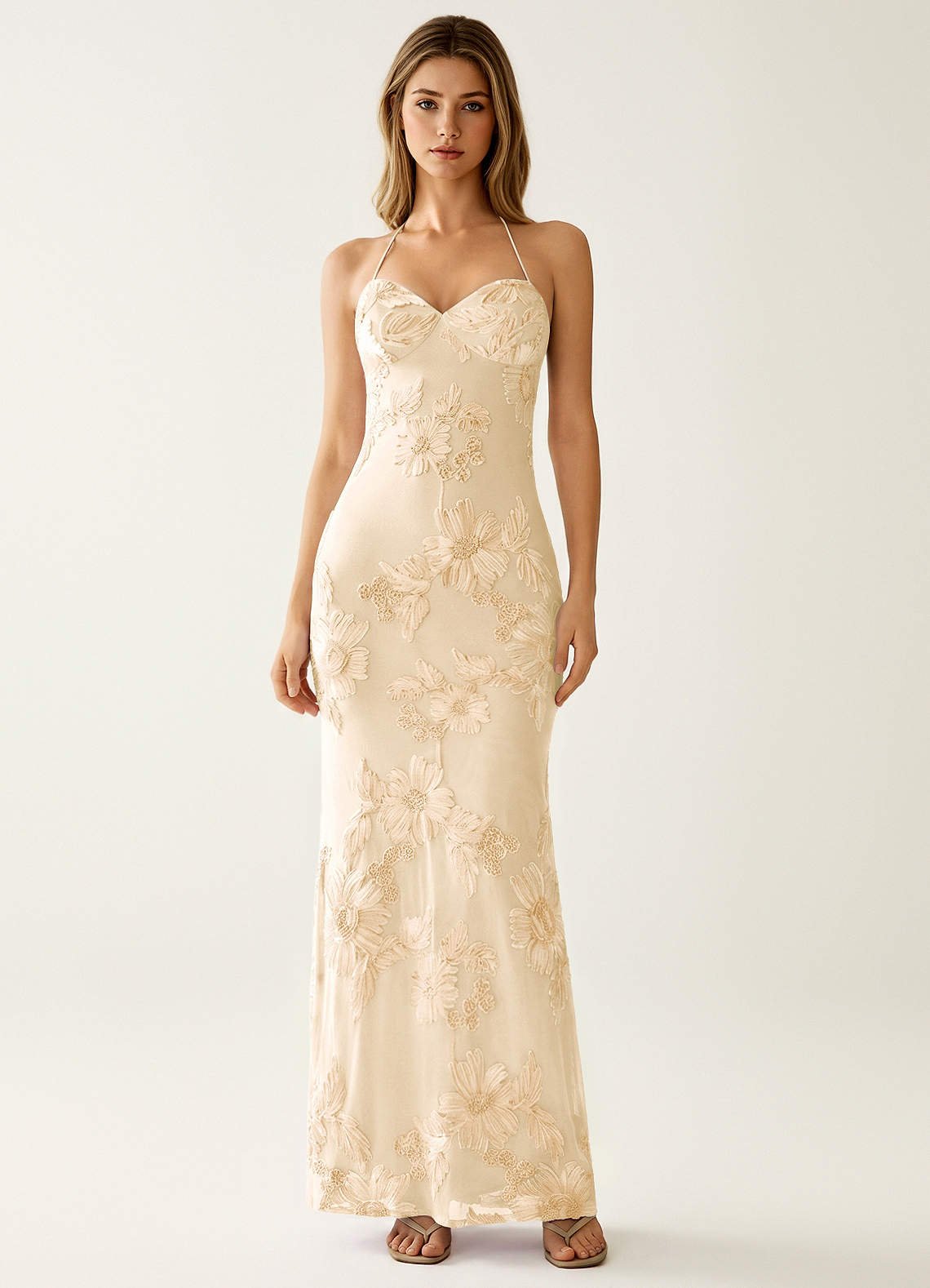 Nasasiya Mermaid Halter-Neck Stretch Lace Prom Dress in Yellow