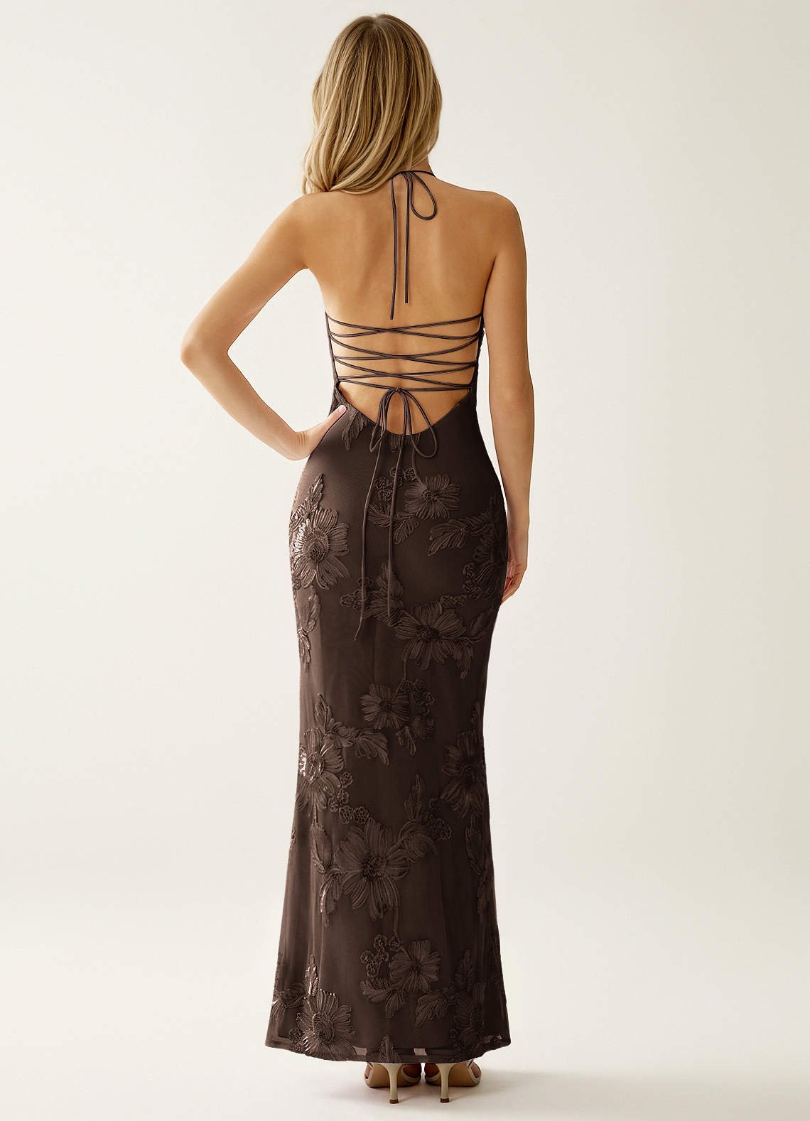 Nasasiya Mermaid Halter-Neck Stretch Lace Prom Dress in Coco