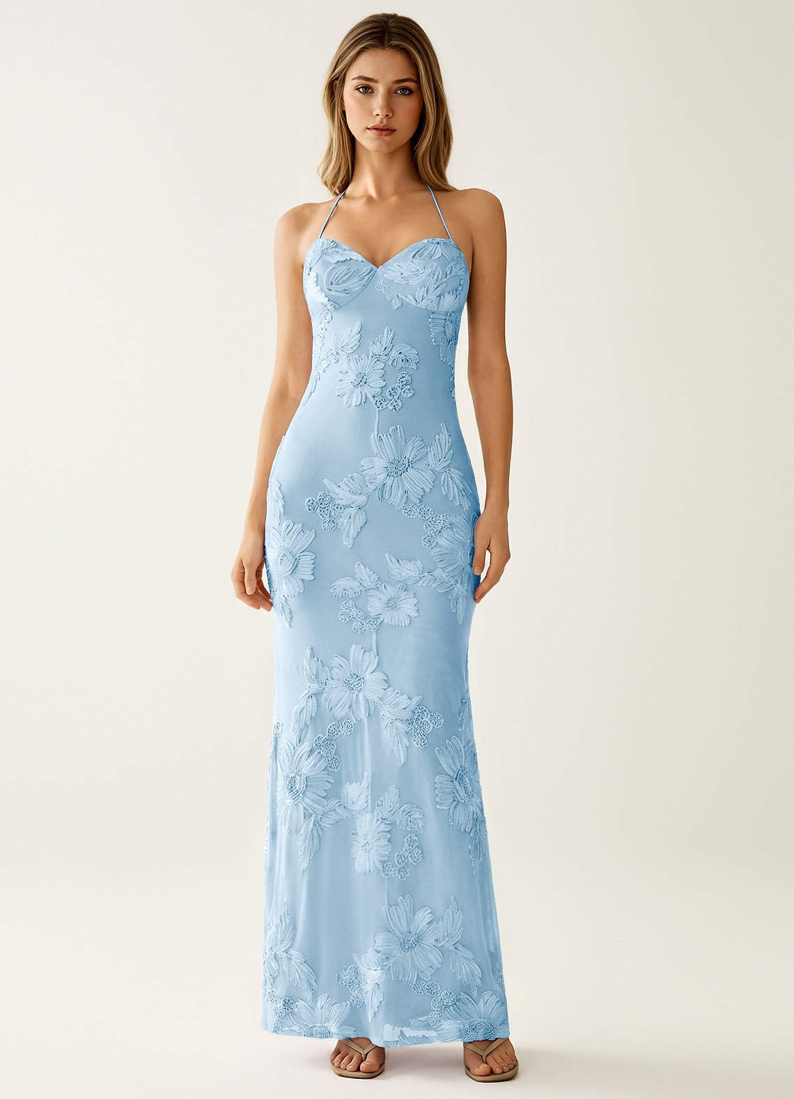 Nasasiya Mermaid Halter-Neck Stretch Lace Prom Dress in Sky Blue