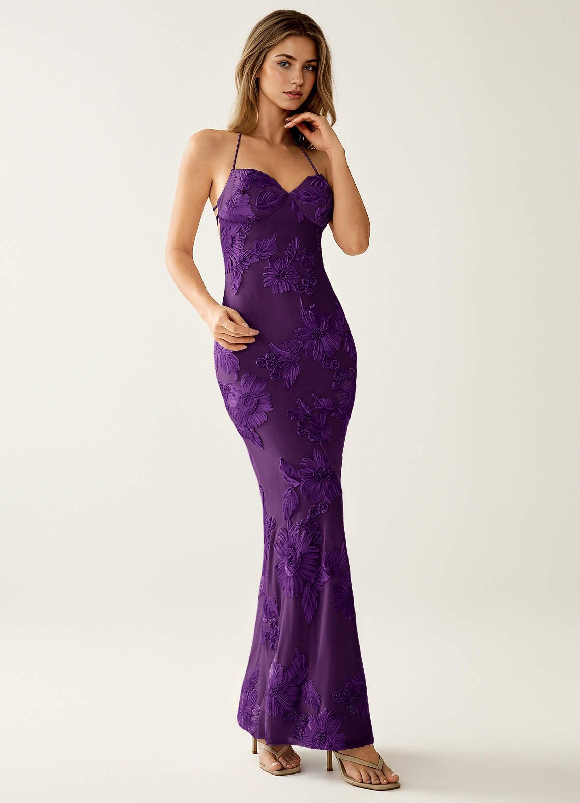 Nasasiya Mermaid Halter-Neck Stretch Lace Prom Dress in Plum