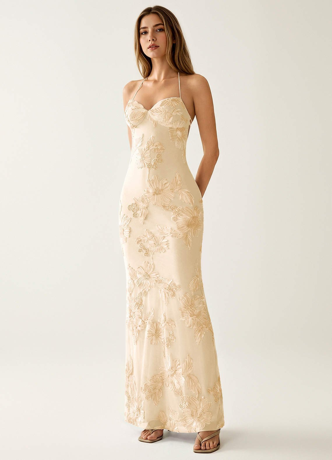 Nasasiya Mermaid Halter-Neck Stretch Lace Prom Dress in Yellow