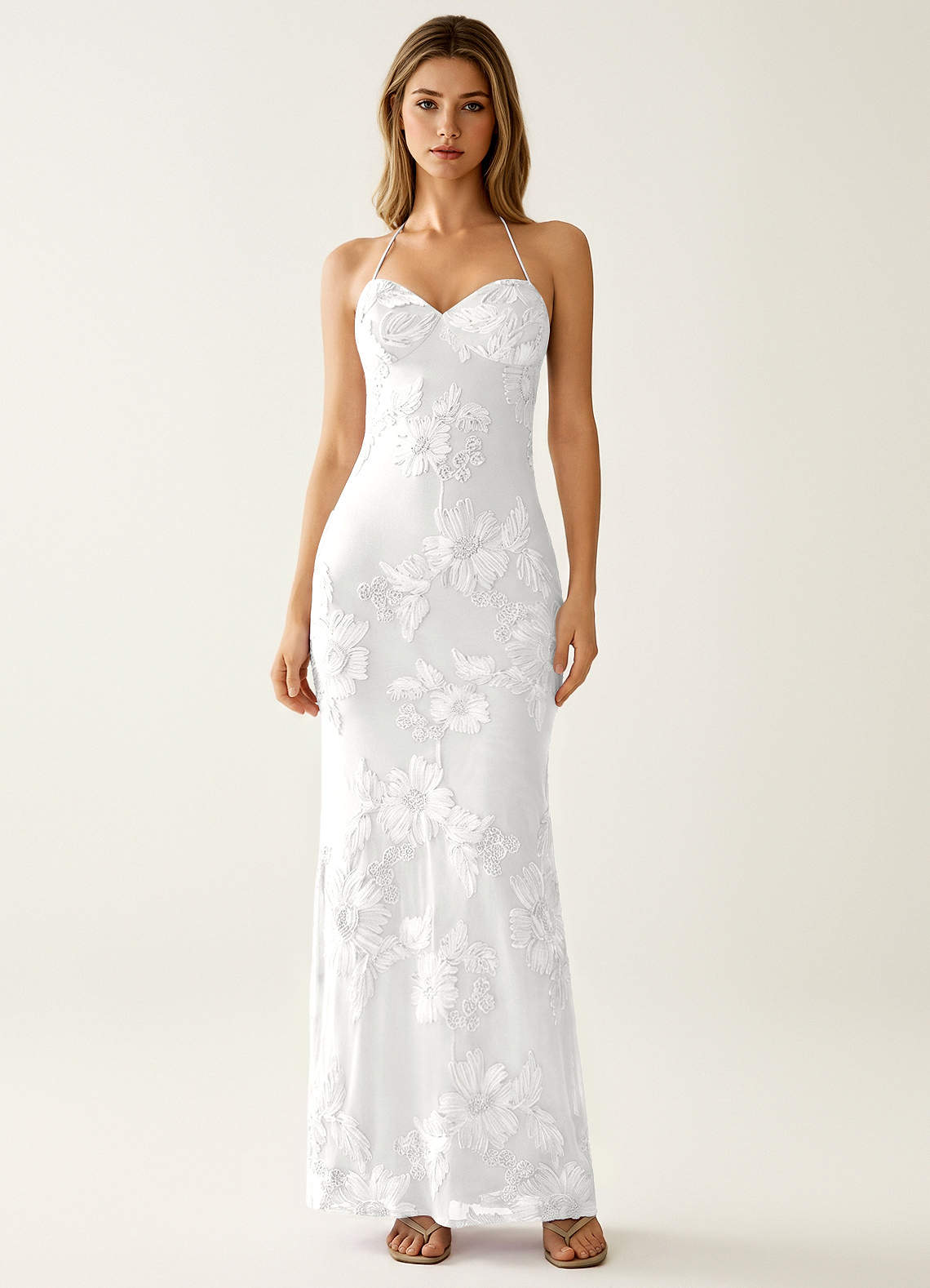 Nasasiya Mermaid Halter-Neck Stretch Lace Prom Dress in white