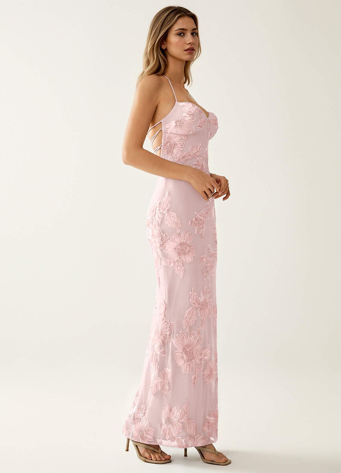 Nasasiya Mermaid Halter-Neck Stretch Lace Prom Dress in Pink