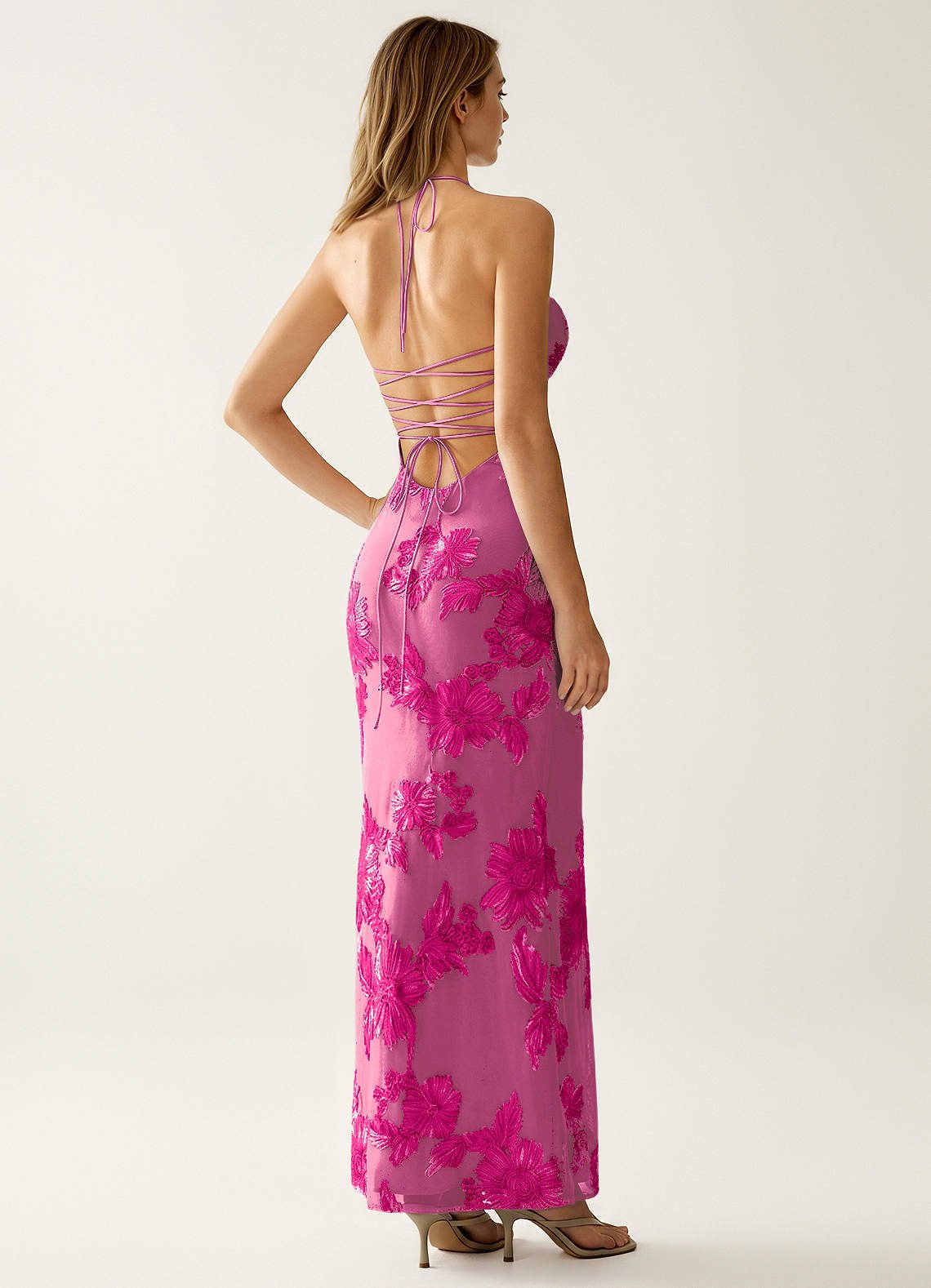 Nasasiya Mermaid Halter-Neck Stretch Lace Prom Dress in Fuchsia