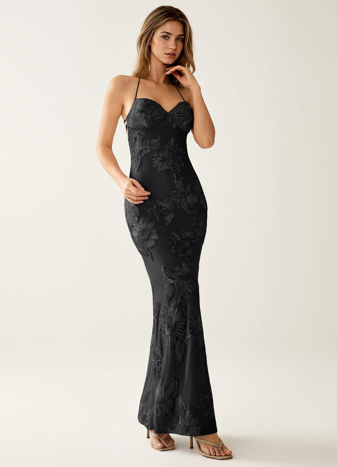 Nasasiya Mermaid Halter-Neck Stretch Lace Prom Dress in black