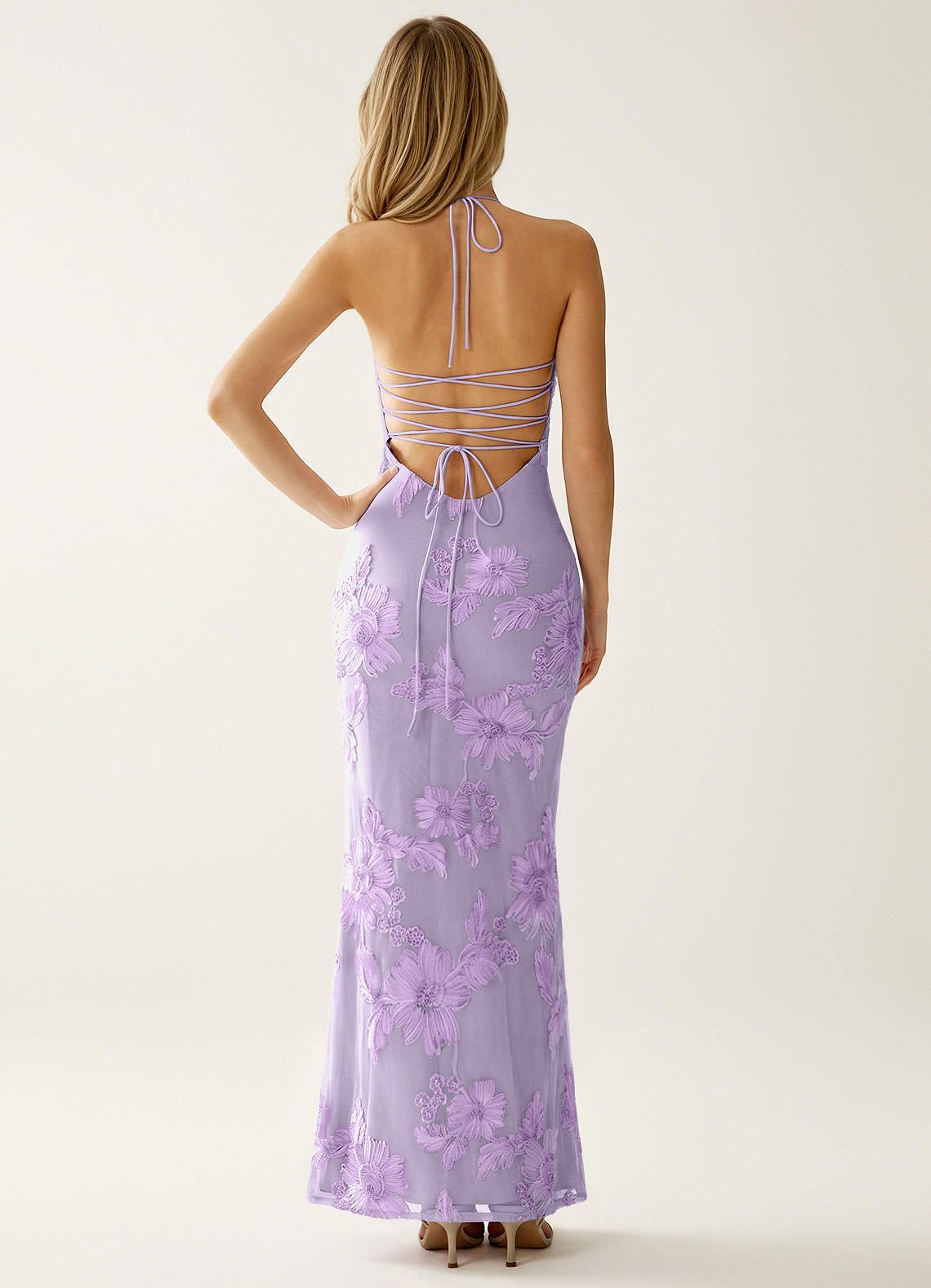Nasasiya Mermaid Halter-Neck Stretch Lace Prom Dress in Wisteria