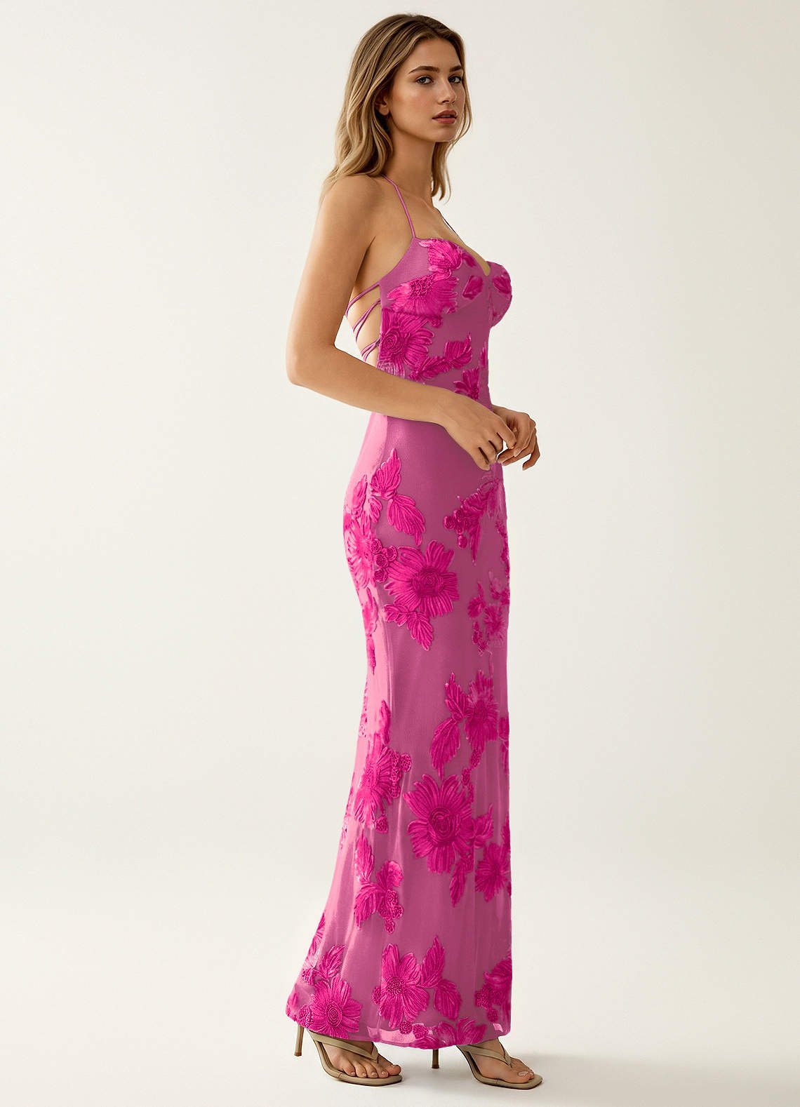 Nasasiya Mermaid Halter-Neck Stretch Lace Prom Dress in Fuchsia