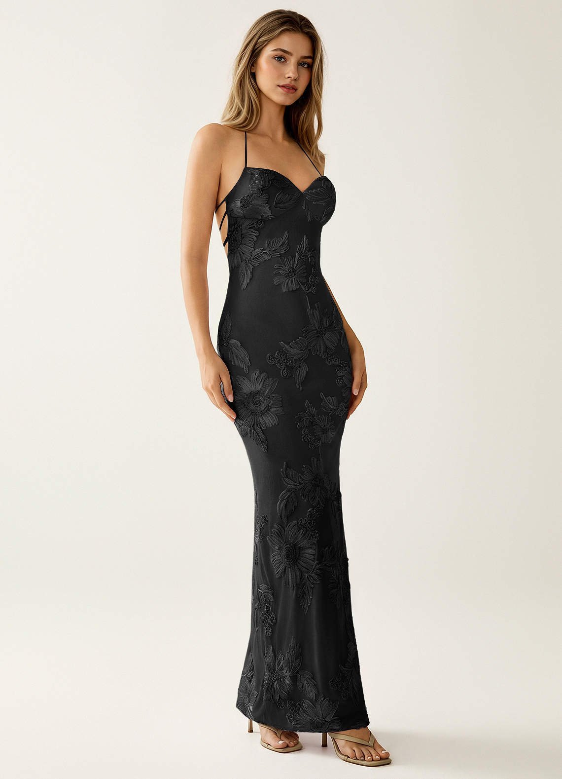 Nasasiya Mermaid Halter-Neck Stretch Lace Prom Dress in Yellow