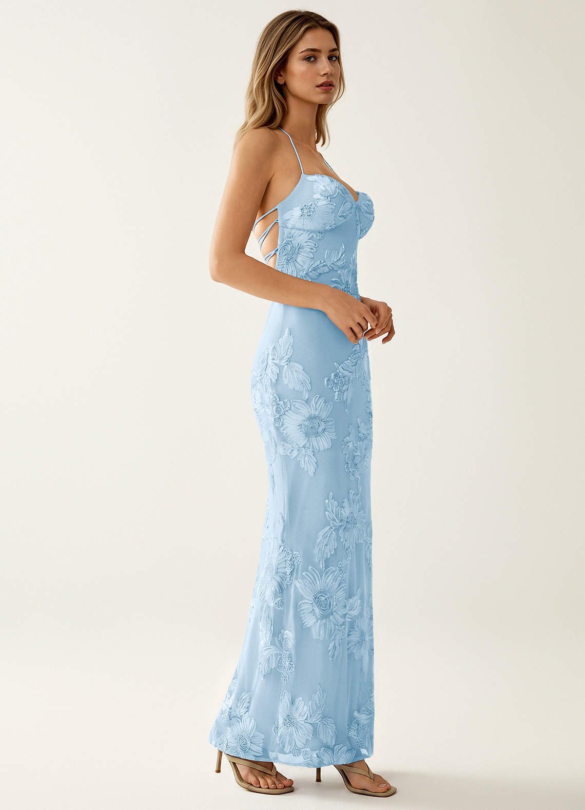 Nasasiya Mermaid Halter-Neck Stretch Lace Prom Dress in Sky Blue