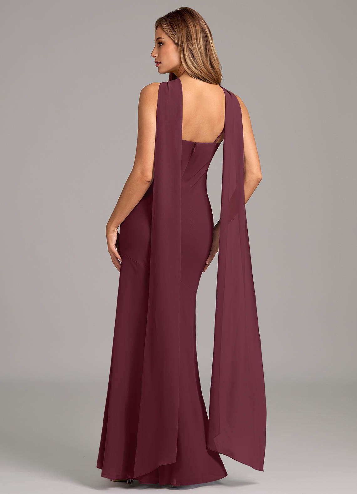 Kinsley Mermaid Halter Chiffon Bridesmaid Dress in Cabernet