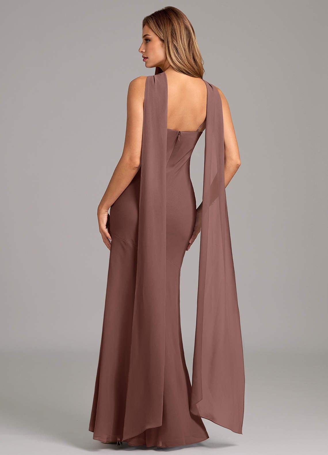 Kinsley Mermaid Halter Chiffon Bridesmaid Dress in Espresso