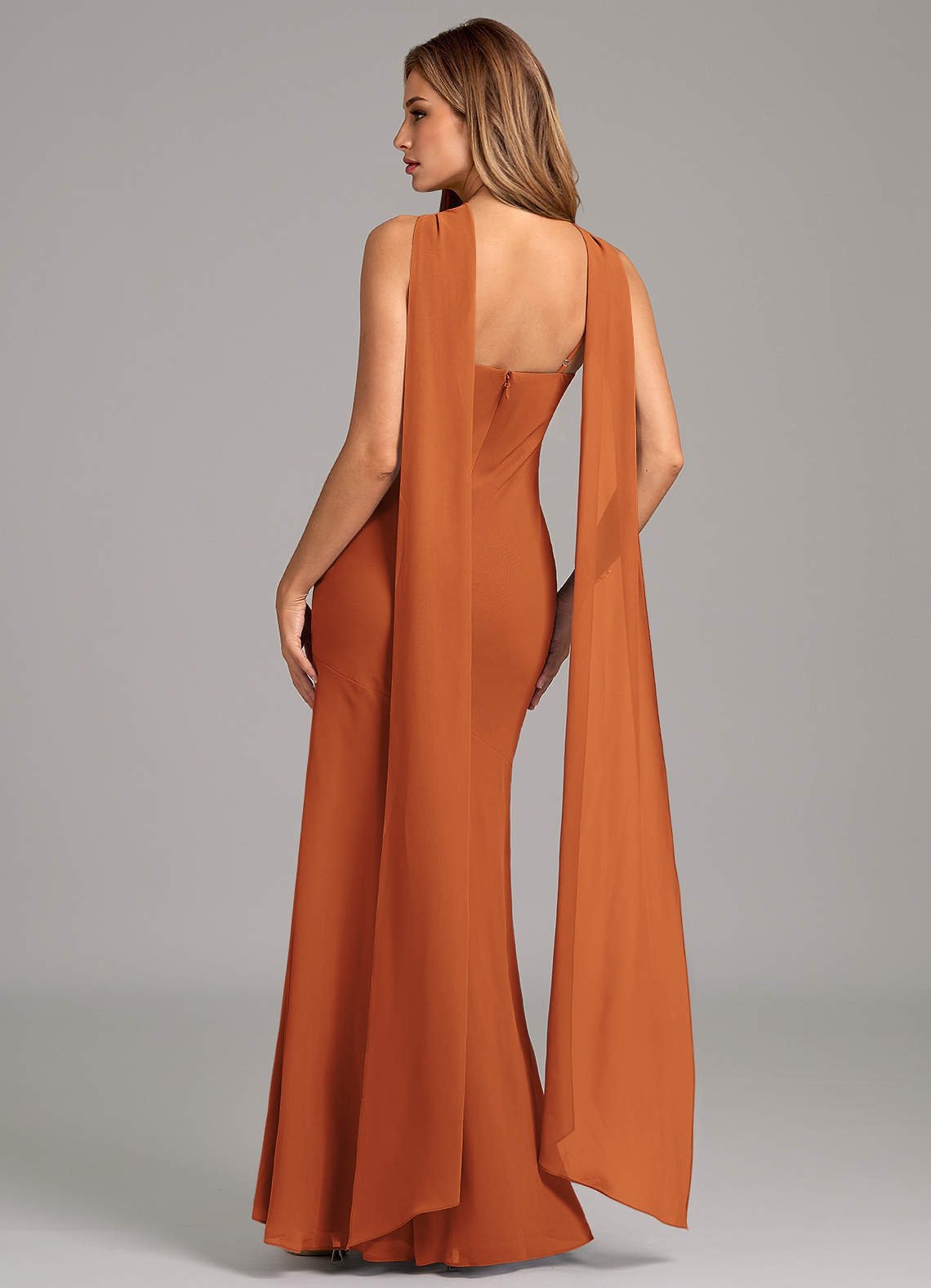 Kinsley Mermaid Halter Chiffon Bridesmaid Dress in Cinnamon