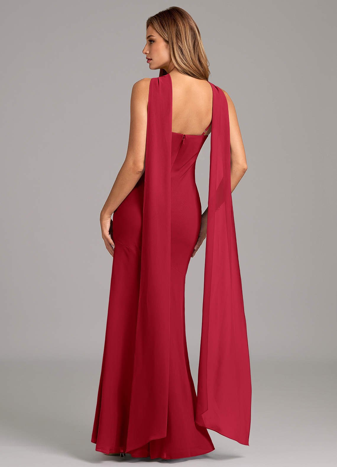 Kinsley Mermaid Halter Chiffon Bridesmaid Dress in Scarlet