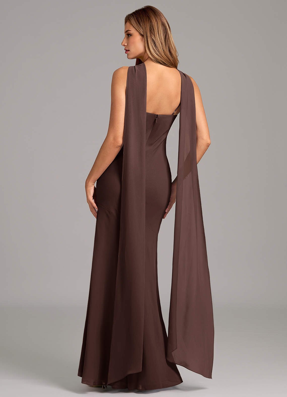 Kinsley Mermaid Halter Chiffon Bridesmaid Dress in Ganache