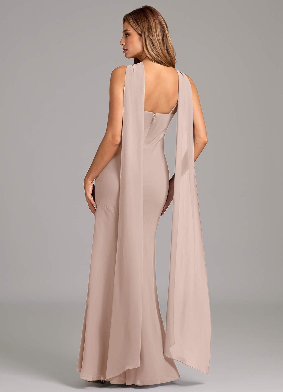Kinsley Mermaid Halter Chiffon Bridesmaid Dress in English Rose