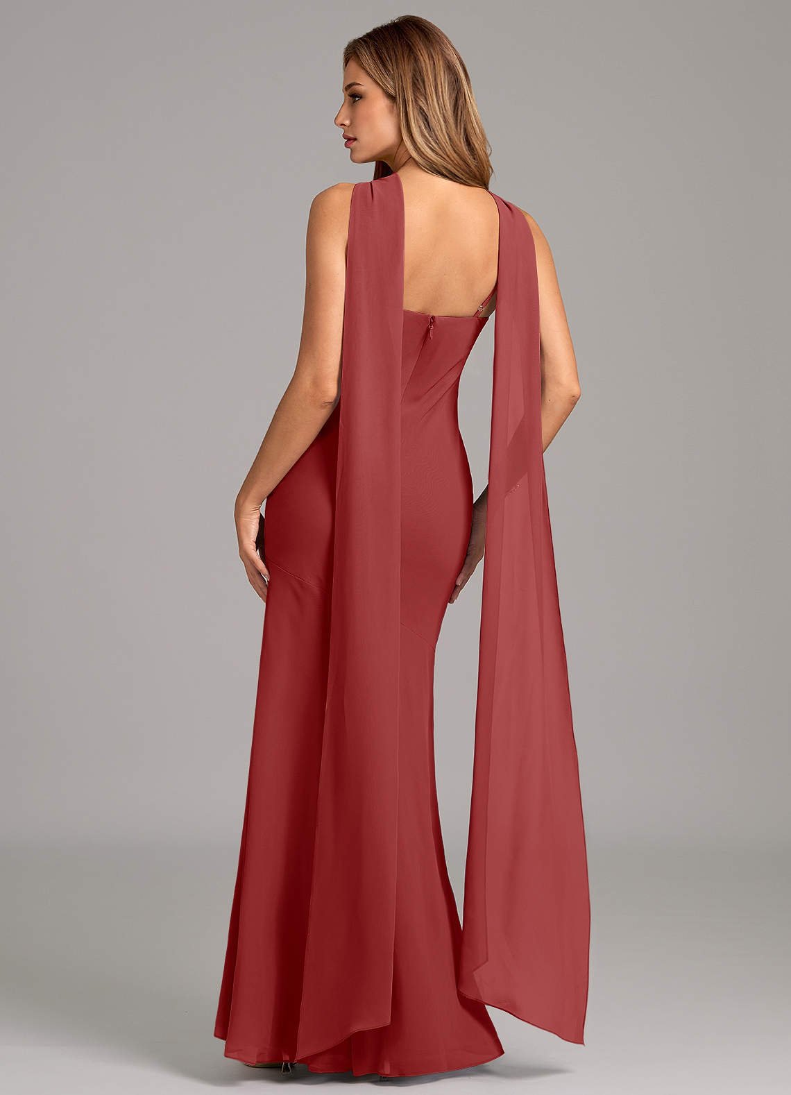 Kinsley Mermaid Halter Chiffon Bridesmaid Dress in Rust