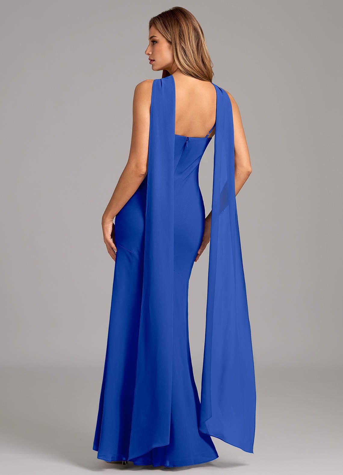 Kinsley Mermaid Halter Chiffon Bridesmaid Dress in Royal Blue