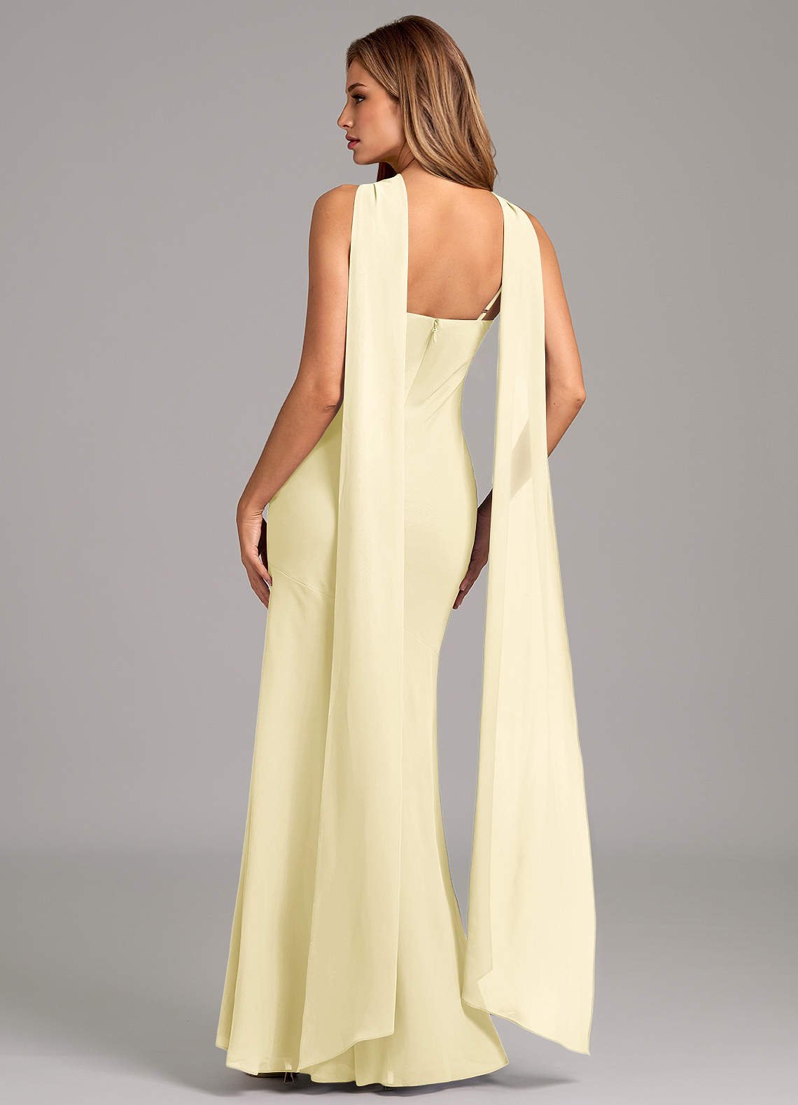 Kinsley Mermaid Halter Chiffon Bridesmaid Dress in Lemon Sorbet