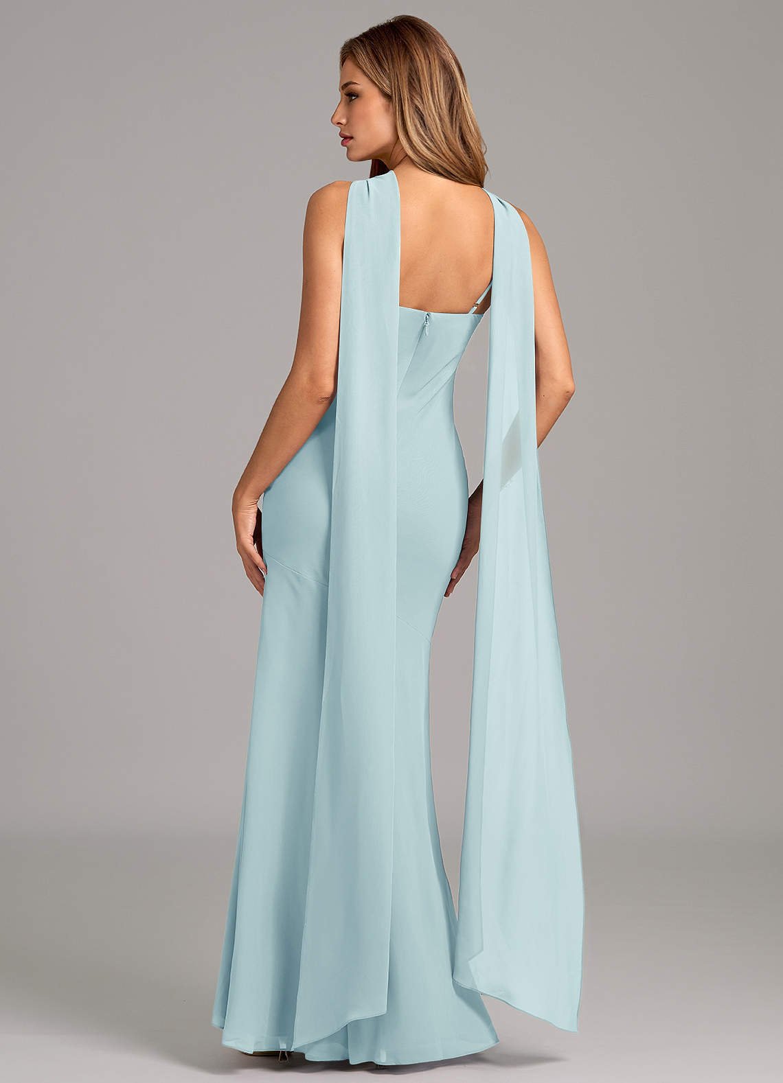 Kinsley Mermaid Halter Chiffon Bridesmaid Dress in Sea Glass