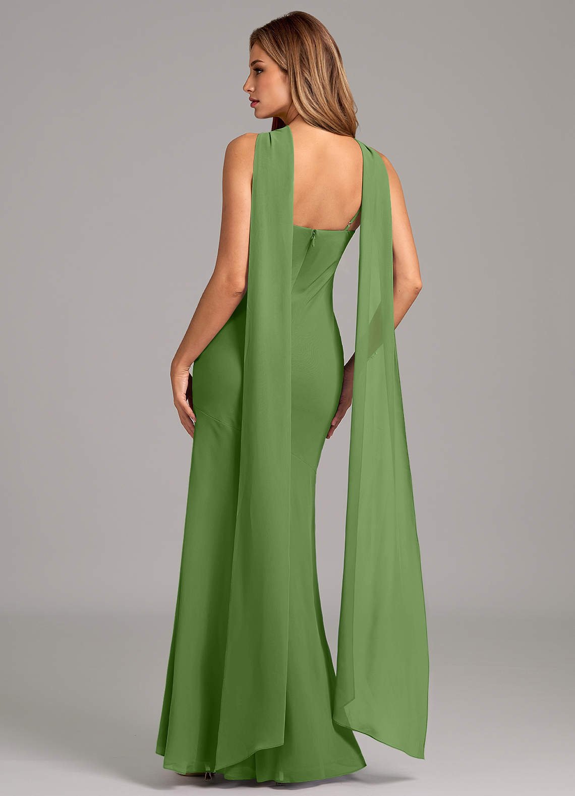 Kinsley Mermaid Halter Chiffon Bridesmaid Dress in Basil