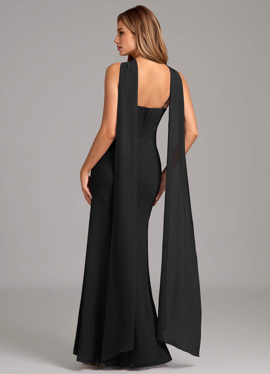 Kinsley Mermaid Halter Chiffon Bridesmaid Dress in black