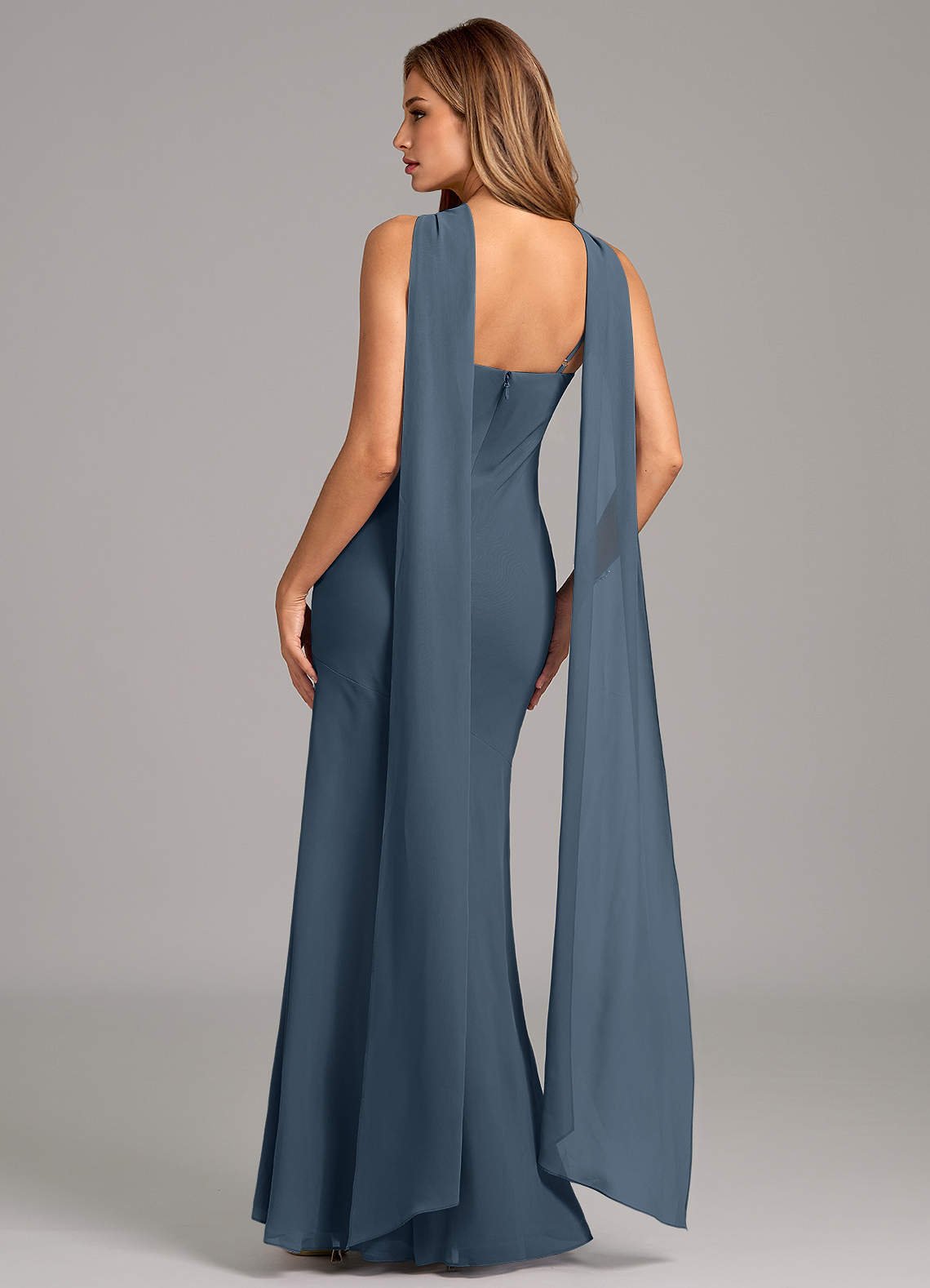 Kinsley Mermaid Halter Chiffon Bridesmaid Dress in Neptune