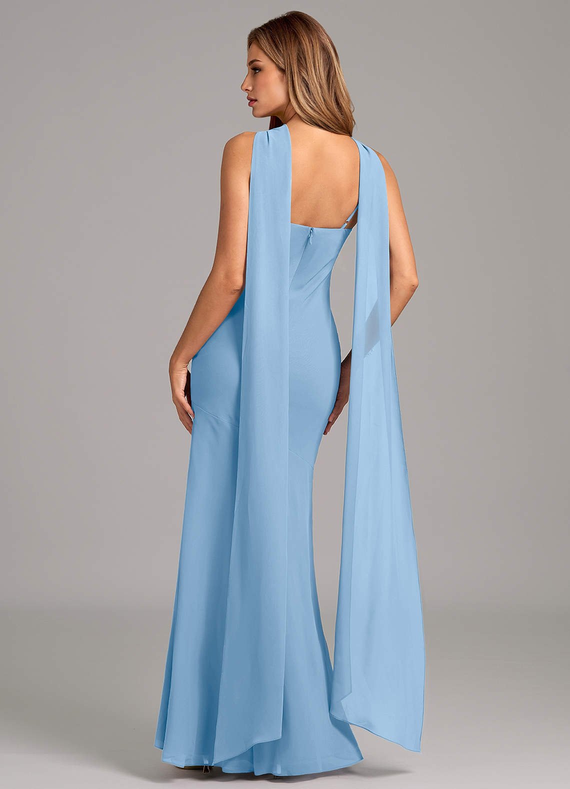 Kinsley Mermaid Halter Chiffon Bridesmaid Dress in Powder Blue