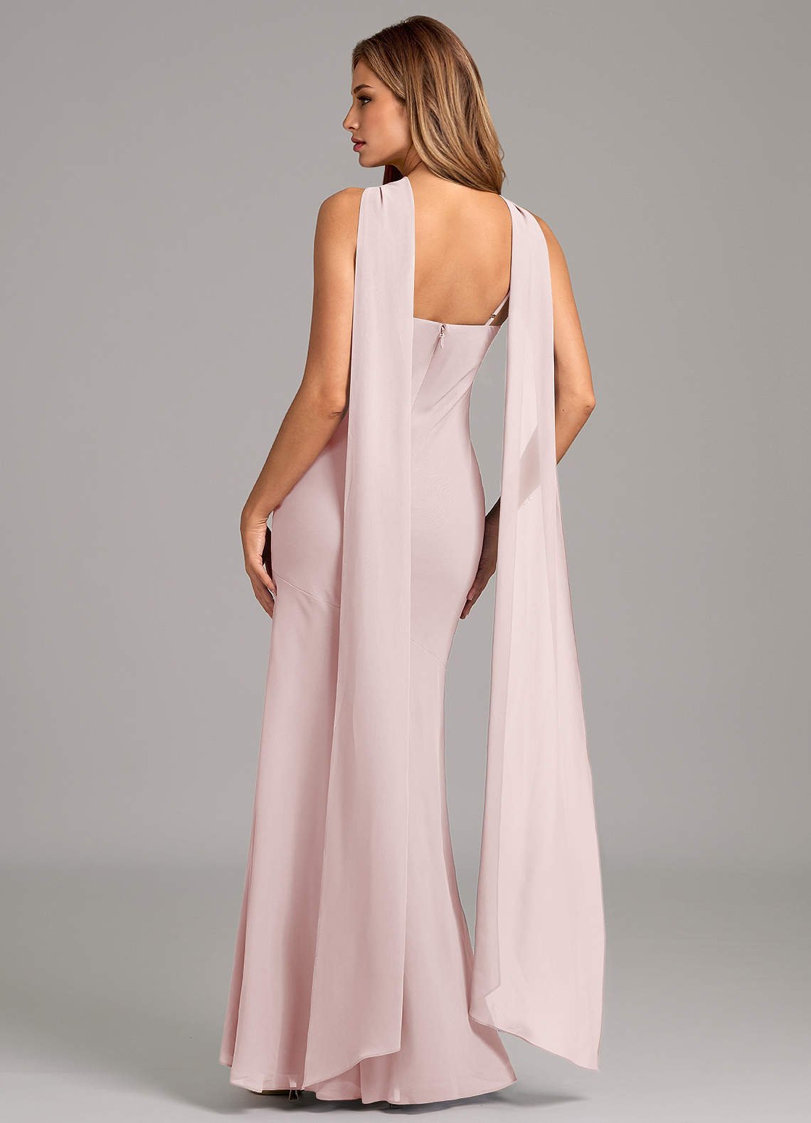 Kinsley Mermaid Halter Chiffon Bridesmaid Dress in Blushing Pink