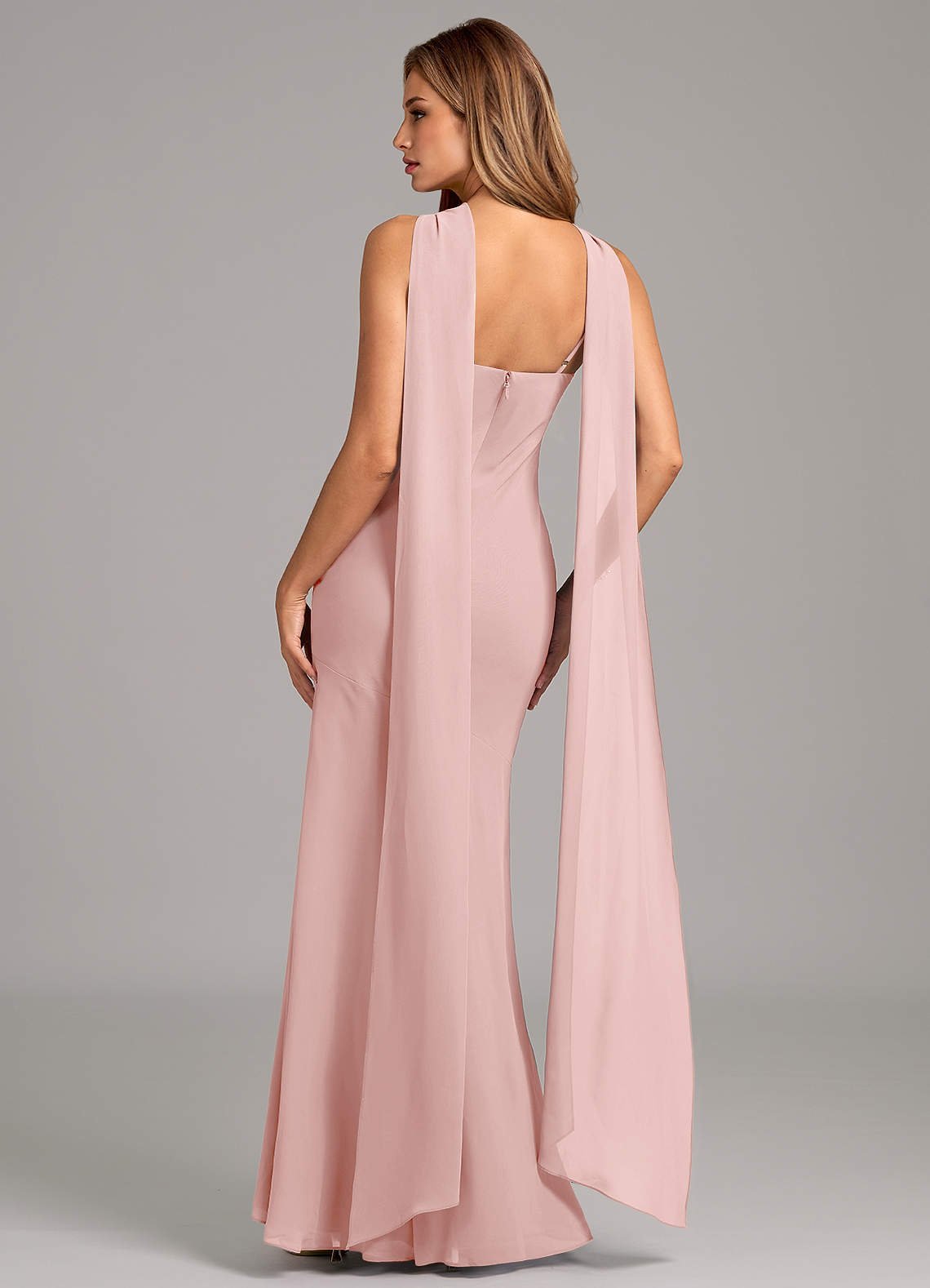 Kinsley Mermaid Halter Chiffon Bridesmaid Dress in Powder Pink