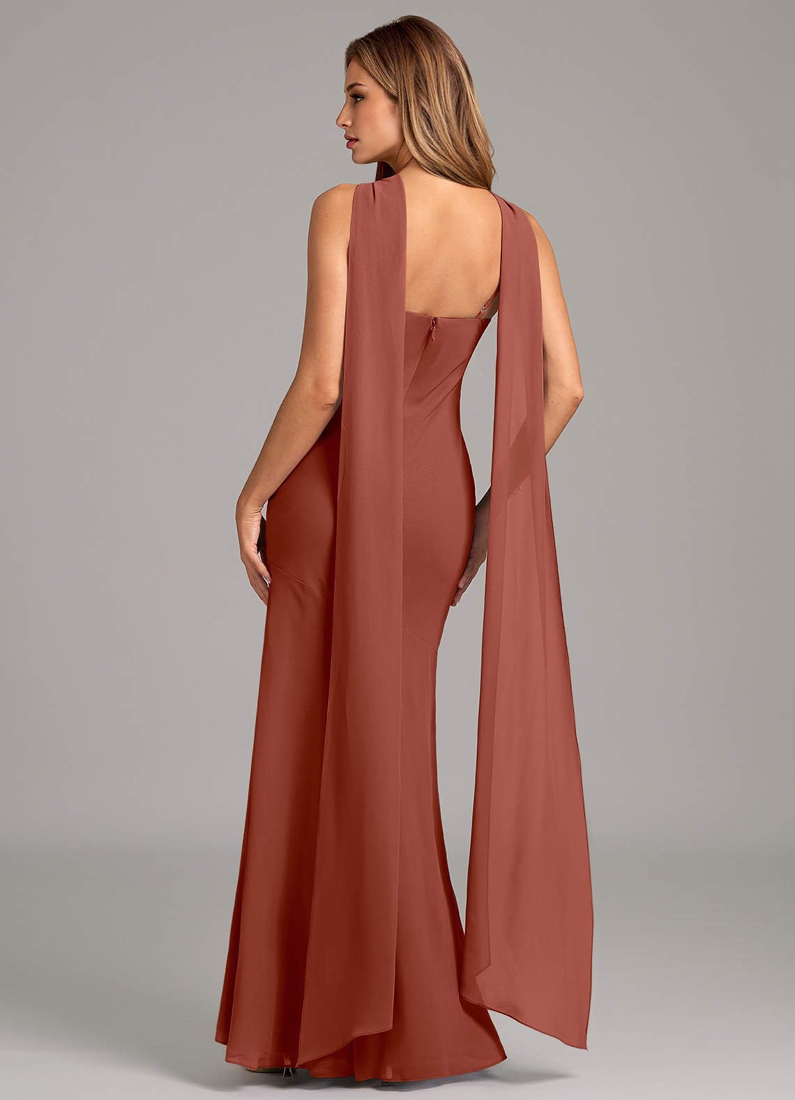 Kinsley Mermaid Halter Chiffon Bridesmaid Dress in Auburn