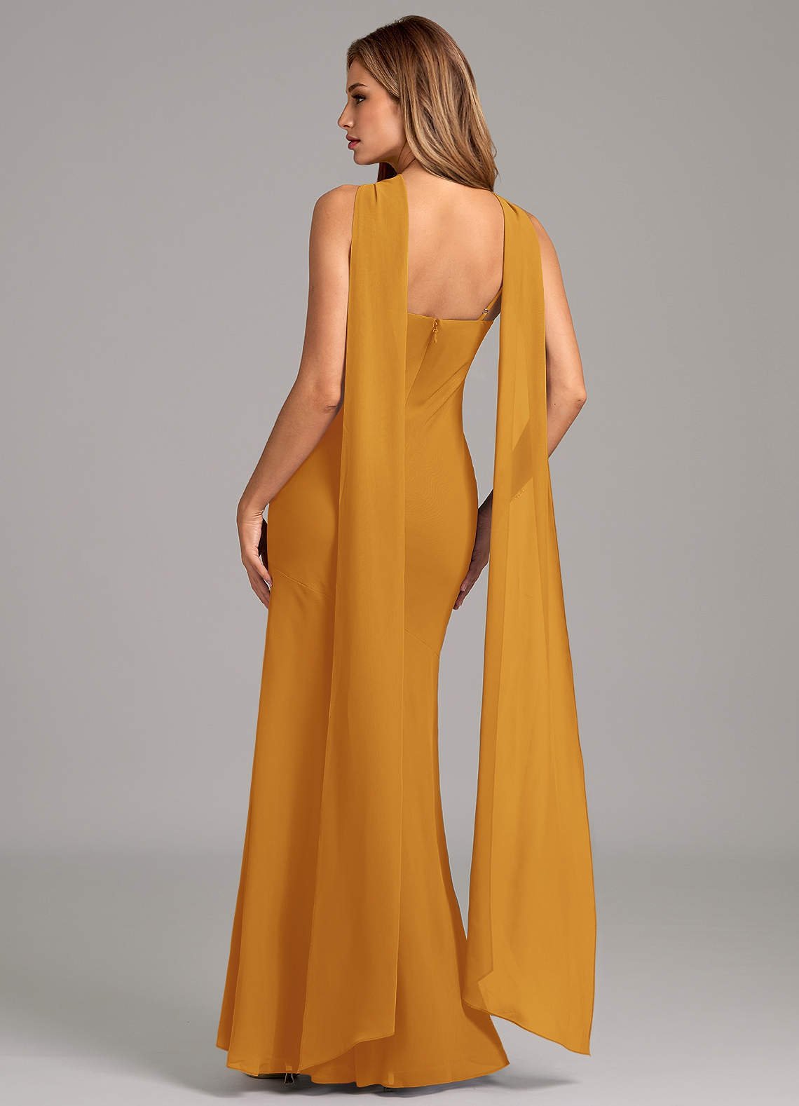 Kinsley Mermaid Halter Chiffon Bridesmaid Dress in butterscotch