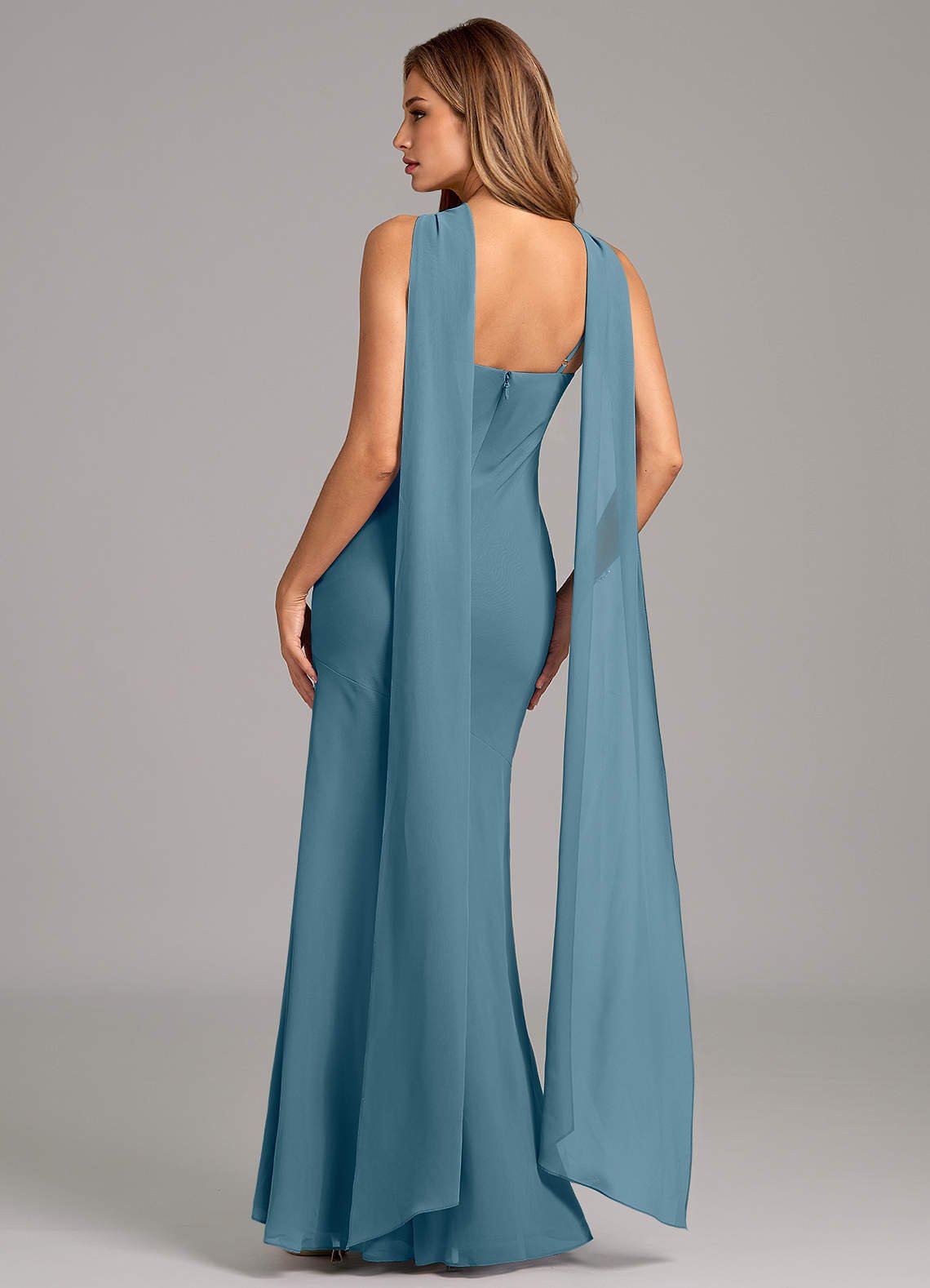 Kinsley Mermaid Halter Chiffon Bridesmaid Dress in Bermuda