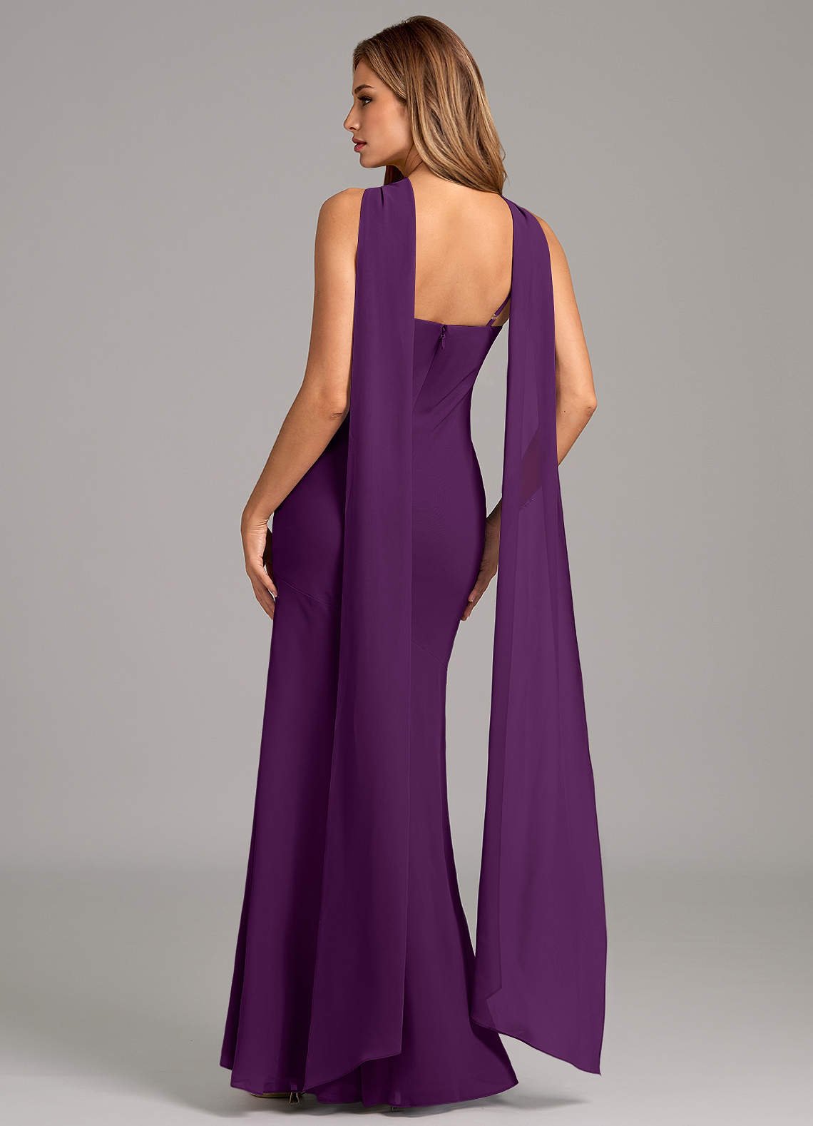 Kinsley Mermaid Halter Chiffon Bridesmaid Dress in Grape