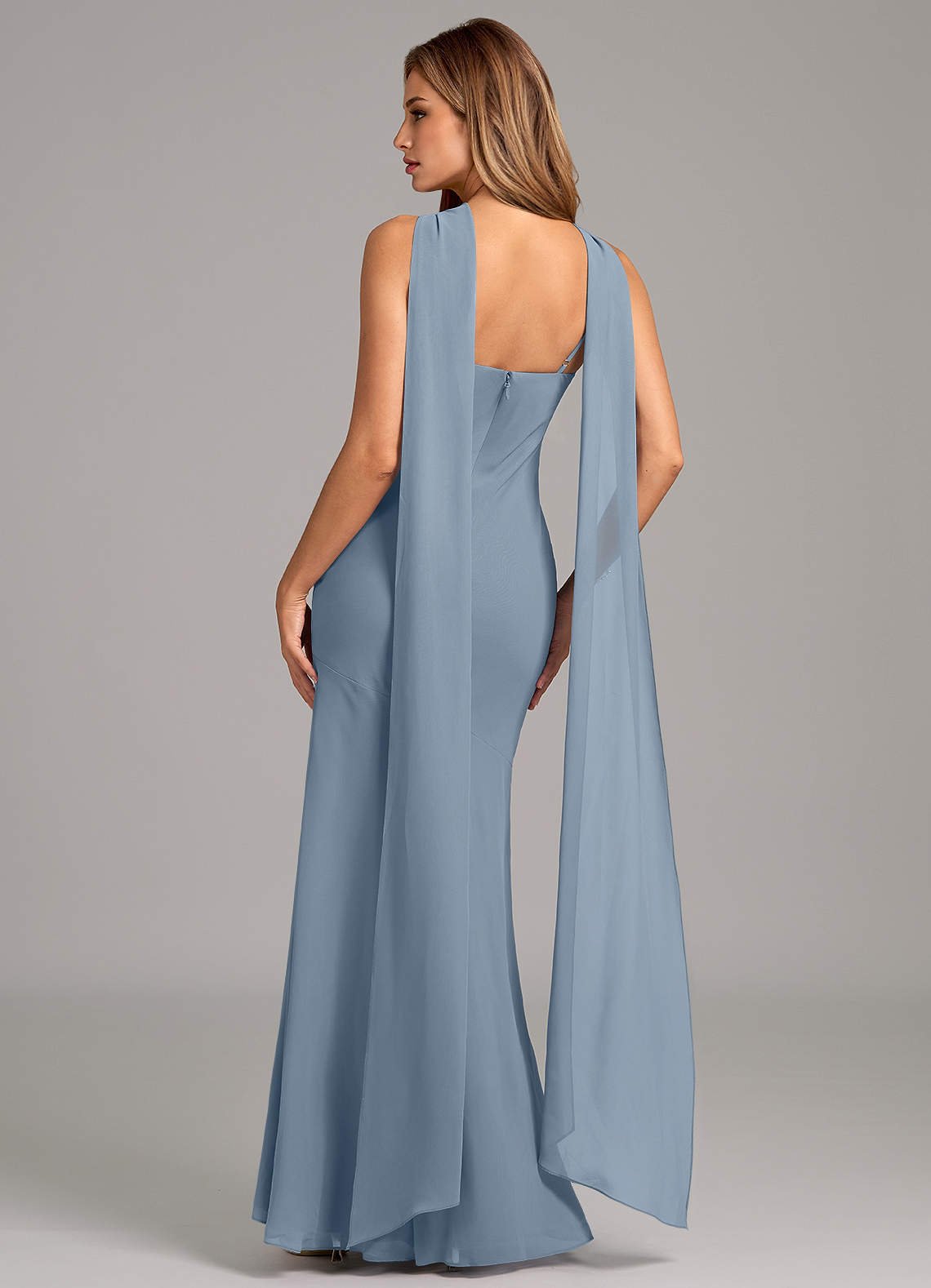 Kinsley Mermaid Halter Chiffon Bridesmaid Dress in dusty blue