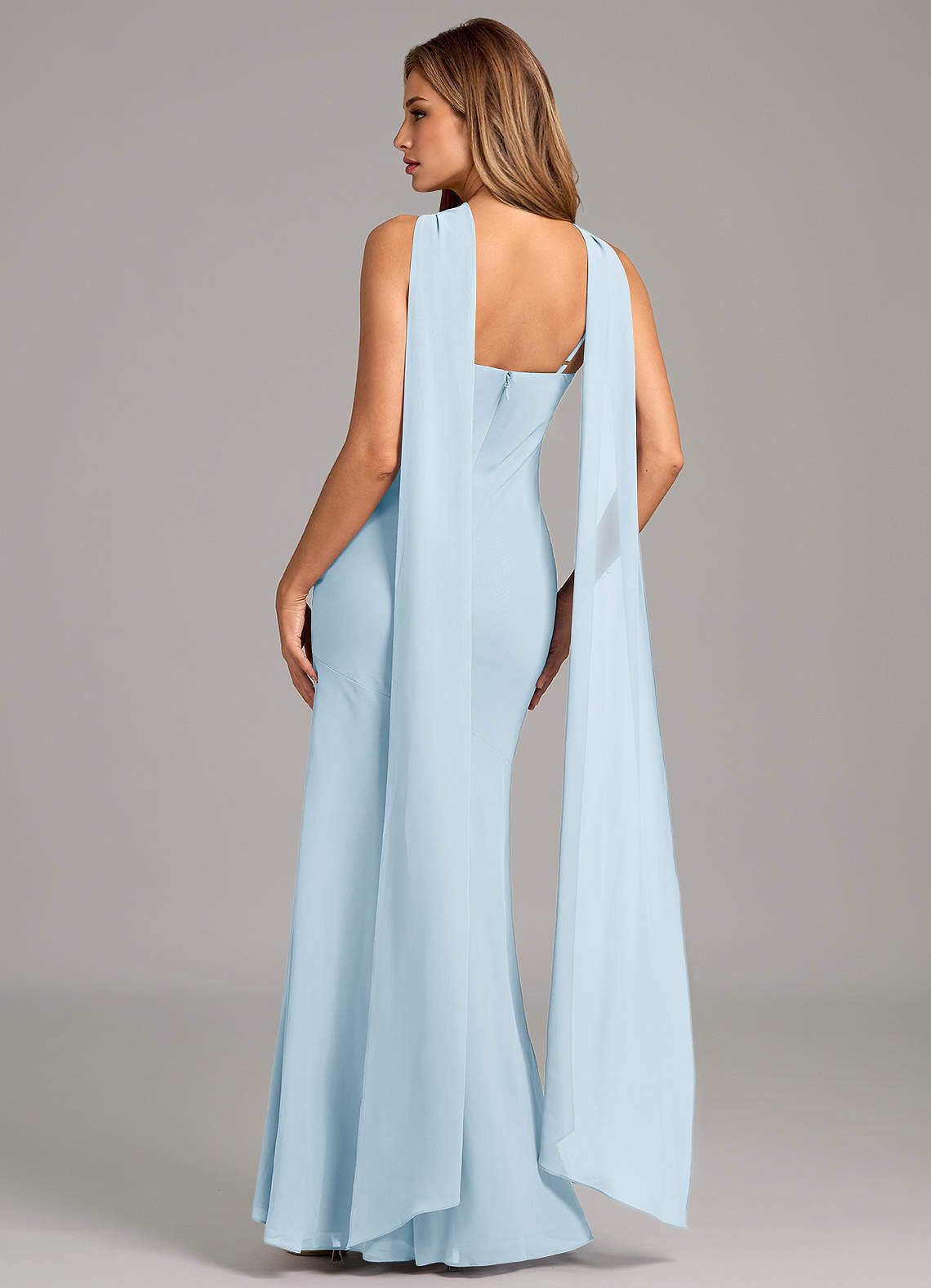 Kinsley Mermaid Halter Chiffon Bridesmaid Dress in Sky Blue