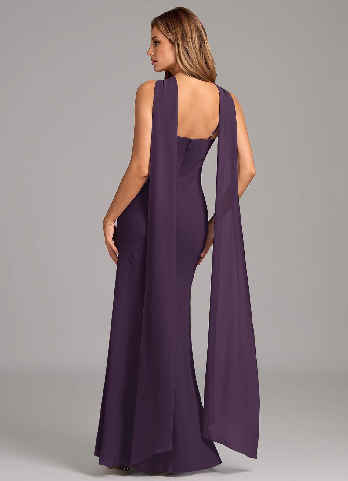 Kinsley Mermaid Halter Chiffon Bridesmaid Dress in Plum