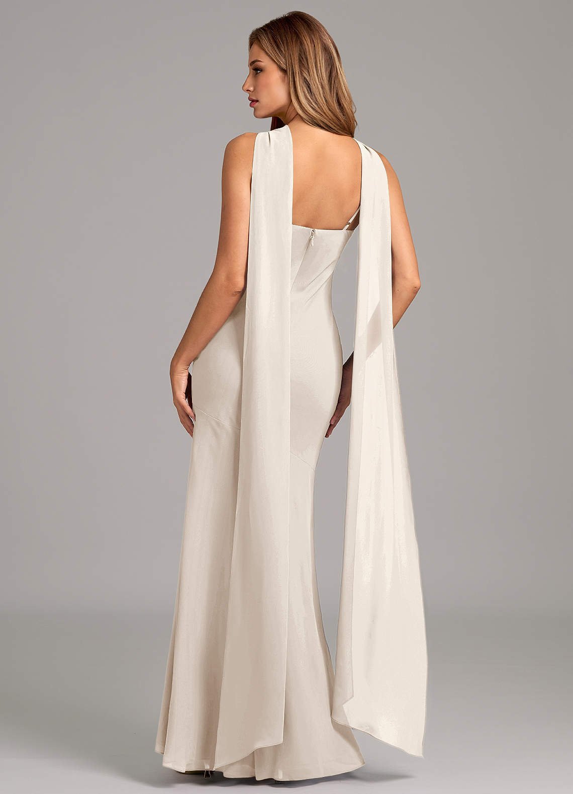 Kinsley Mermaid Halter Chiffon Bridesmaid Dress in White Alabaster