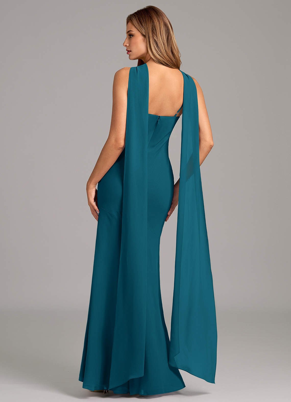 Kinsley Mermaid Halter Chiffon Bridesmaid Dress in Ink Blue