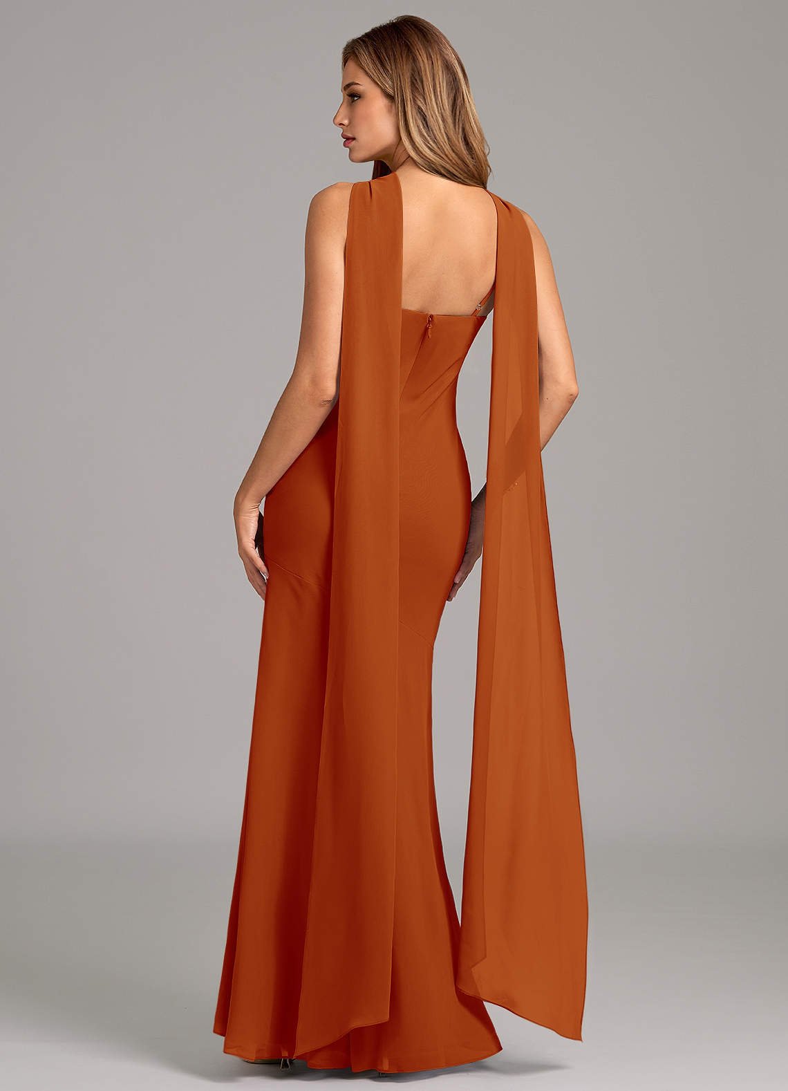 Kinsley Mermaid Halter Chiffon Bridesmaid Dress in Paprika