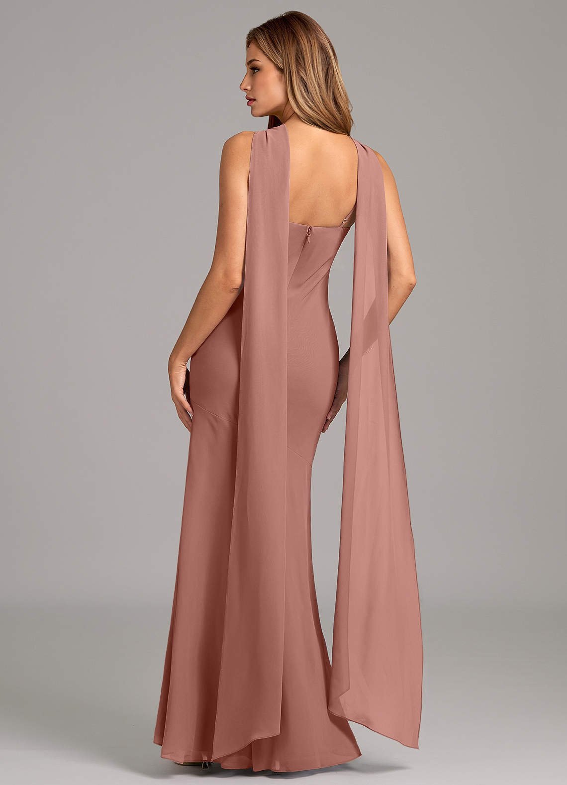 Kinsley Mermaid Halter Chiffon Bridesmaid Dress in Cedar Rose
