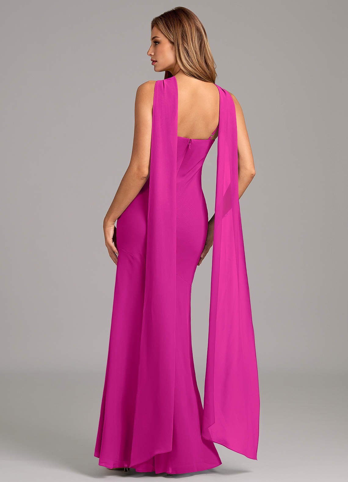 Kinsley Mermaid Halter Chiffon Bridesmaid Dress in Fuchsia