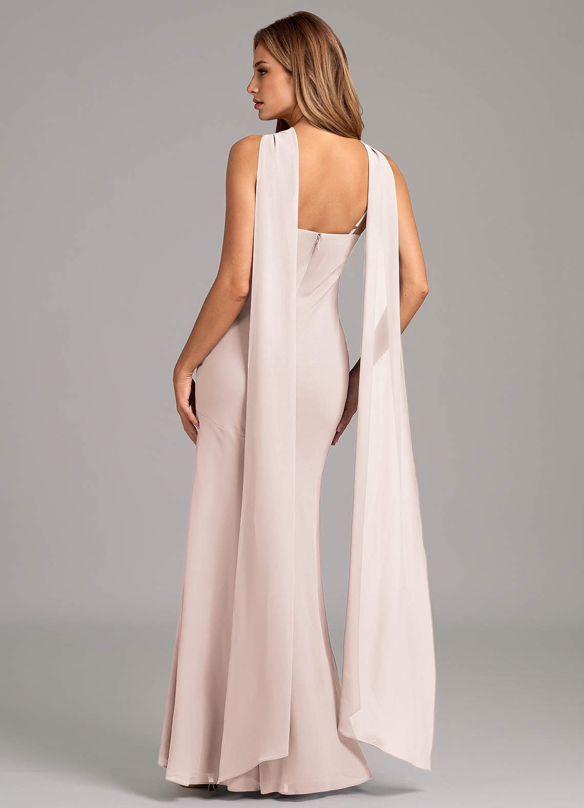 Kinsley Mermaid Halter Chiffon Bridesmaid Dress in Rose Petal