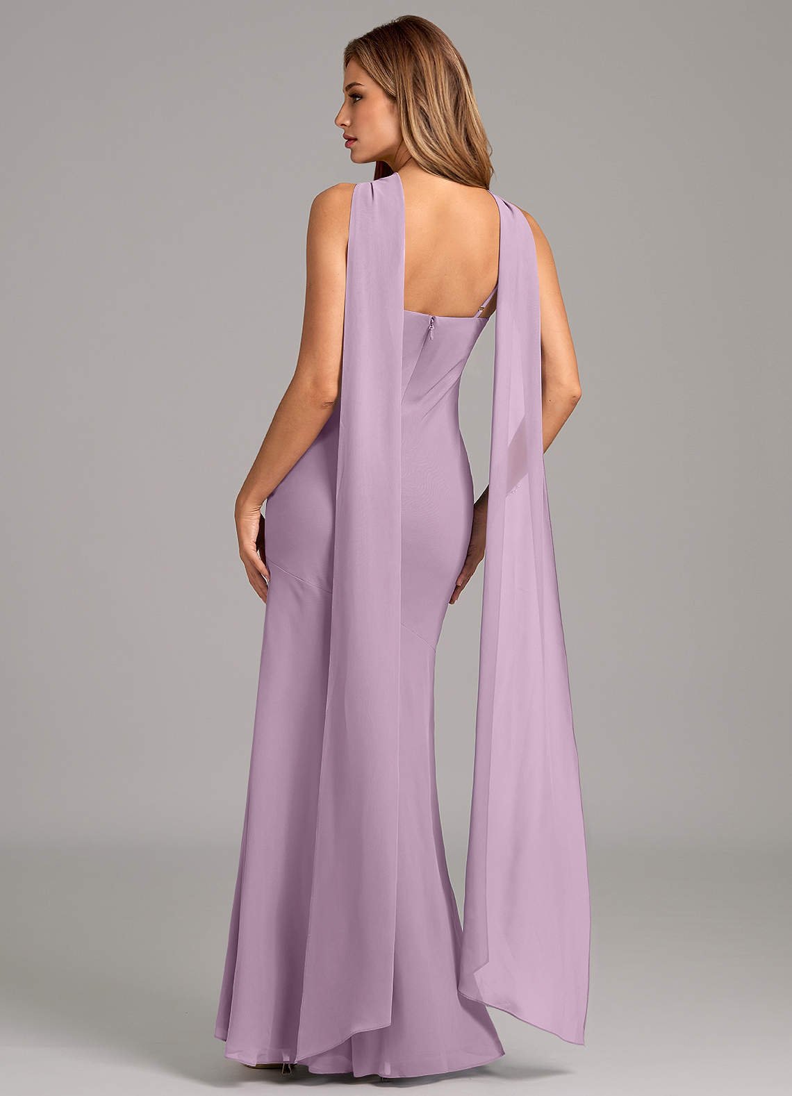 Kinsley Mermaid Halter Chiffon Bridesmaid Dress in Wisteria