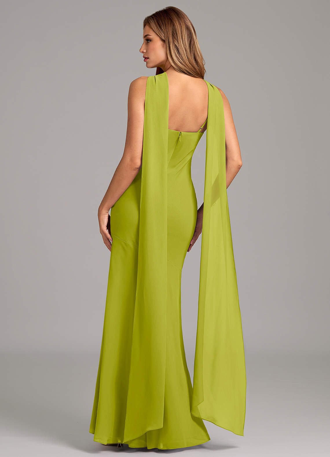 Kinsley Mermaid Halter Chiffon Bridesmaid Dress in Lemongrass