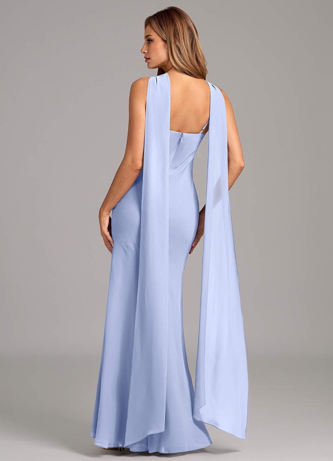 Kinsley Mermaid Halter Chiffon Bridesmaid Dress in Ice